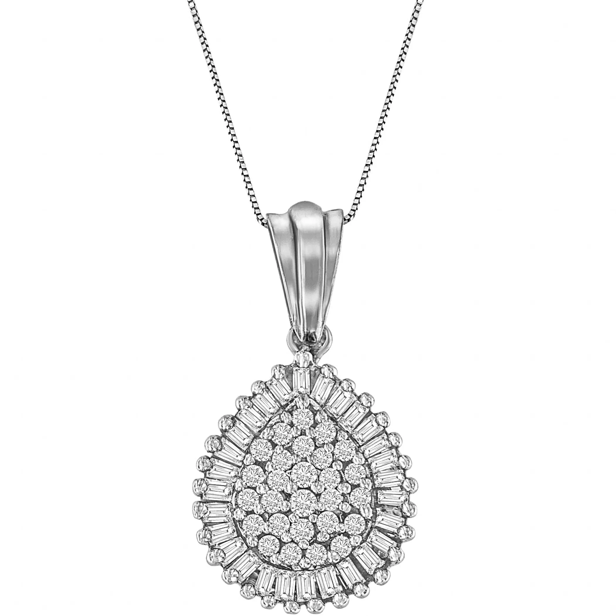 10K Gold 1/2 Cttw Round and Bagutte-Cut Diamond Teardrop 18" Pendant Necklace (J-K Color, I1-I2 Clarity)