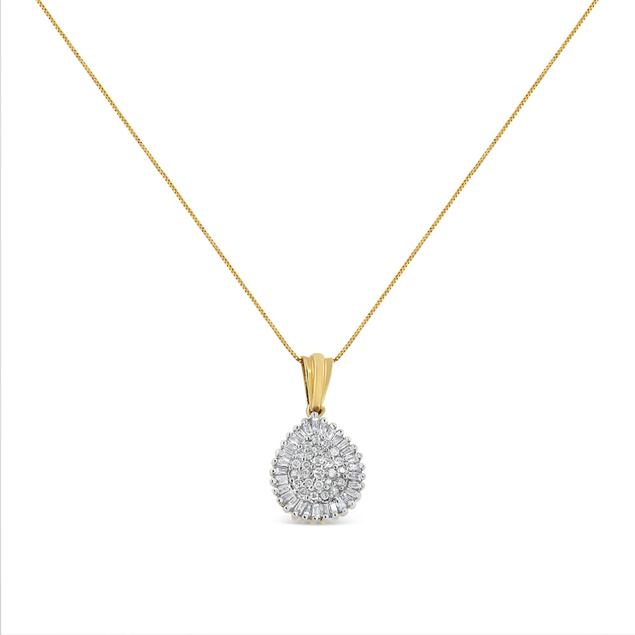 10K Gold 1/2 Cttw Round and Bagutte-Cut Diamond Teardrop 18" Pendant Necklace (J-K Color, I1-I2 Clarity)