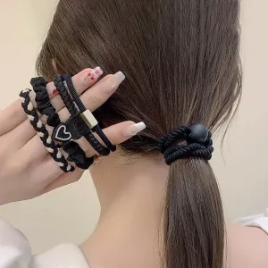 5pcs/Set Women's Heart and Ball Charms Elastic Braided Hair Ties