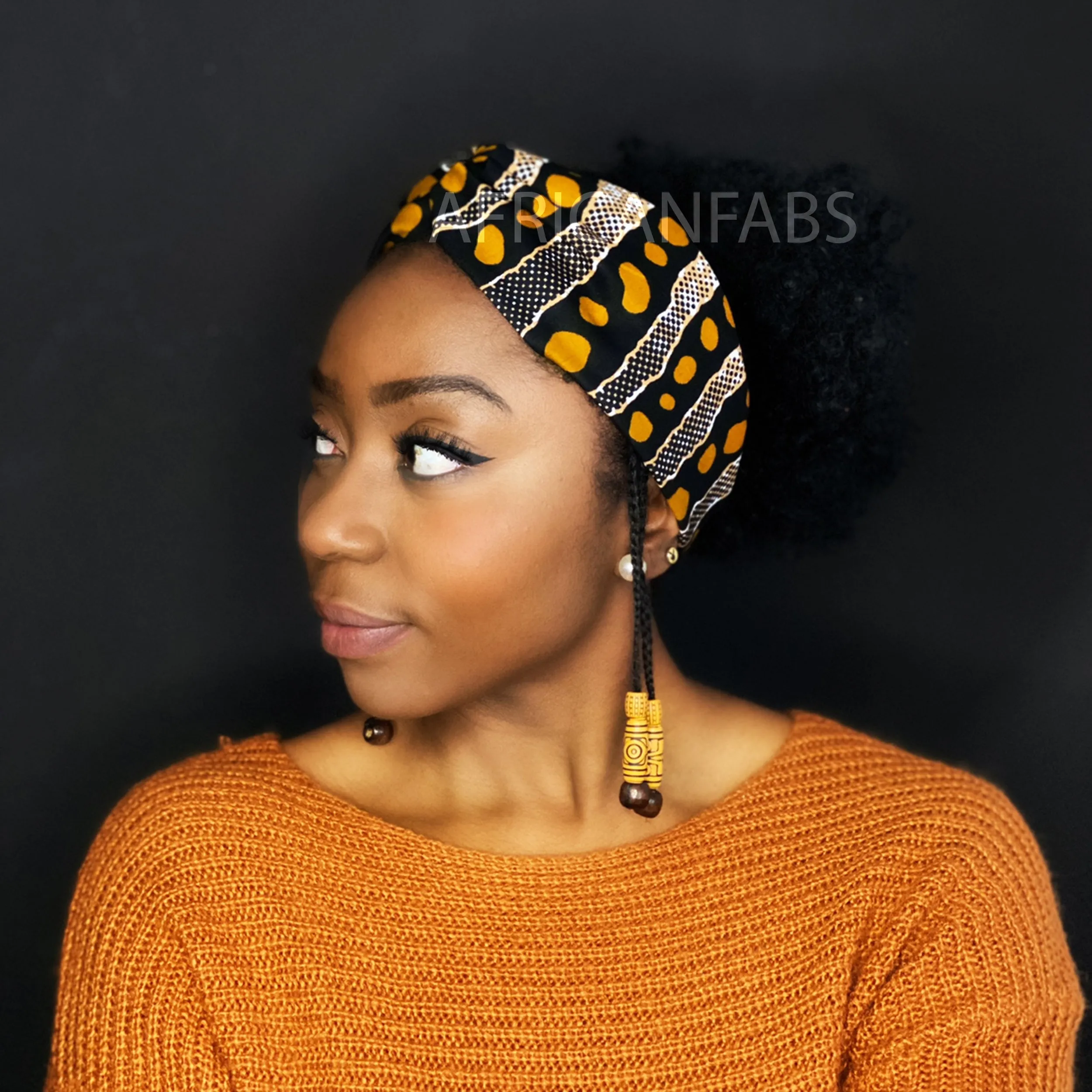 African print Headband - Adults - Hair Accessories - Black mustard bogolan