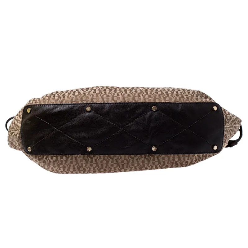 AIGNER Beige/Brown Signature Canvas and Leather Shoulder Bag
