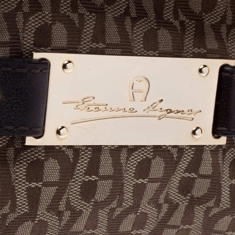 AIGNER Beige/Brown Signature Canvas and Leather Shoulder Bag