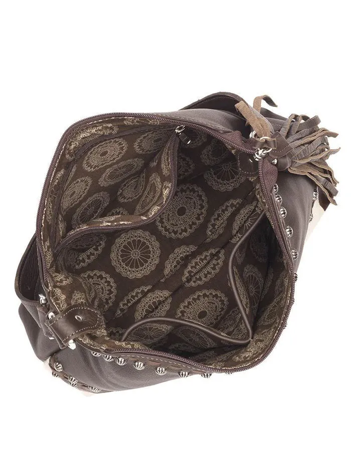 American West 1038381 Ladies Wild Horses Zip Top Shoulder Bag Brindle Hair On