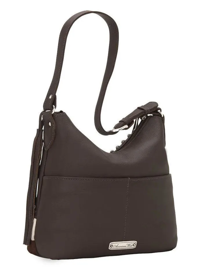 American West 1038381 Ladies Wild Horses Zip Top Shoulder Bag Brindle Hair On