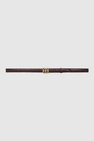 Anine Bing Monogram Belt in Burgundy Small Embossed