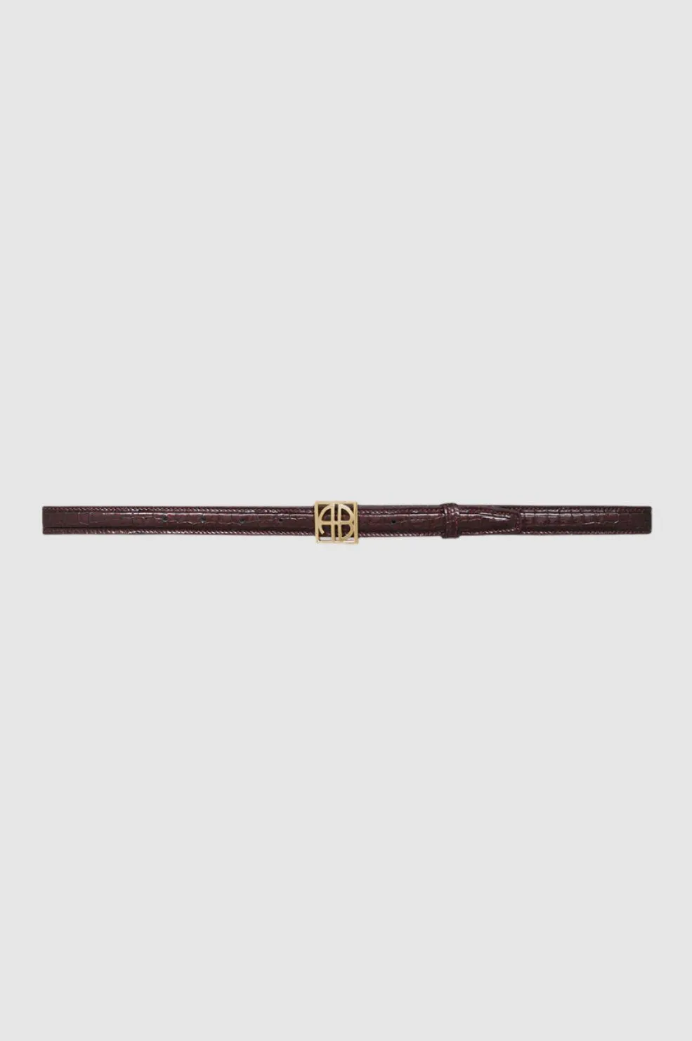 Anine Bing Monogram Belt in Burgundy Small Embossed