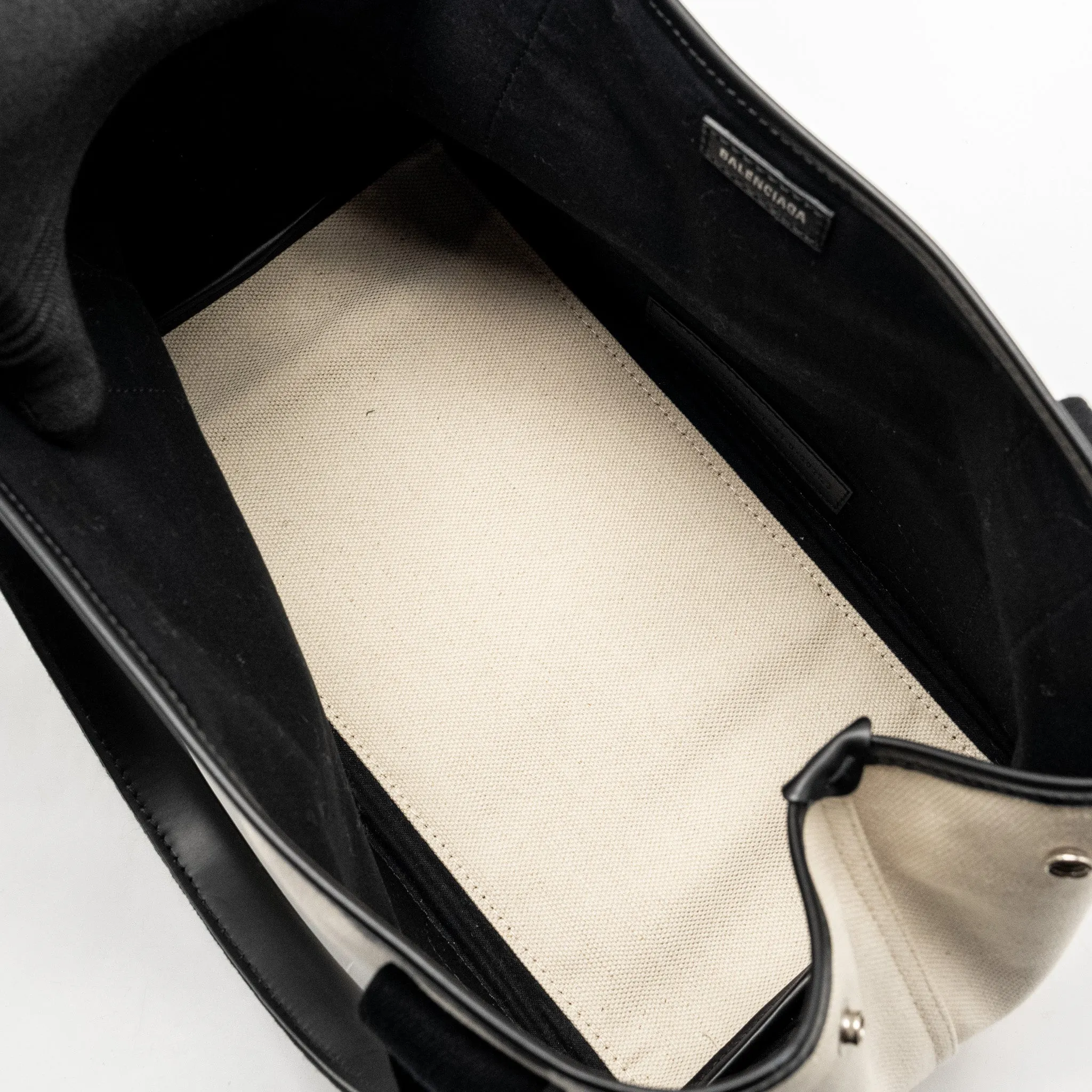 Balenciaga Cabas Tote Bag Canvas/Calfskin Natural/Black SHW