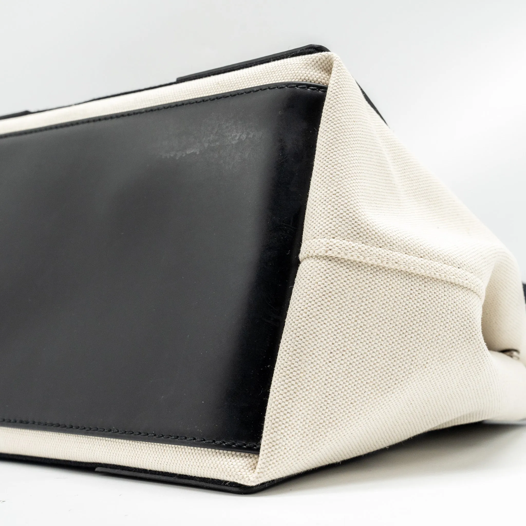 Balenciaga Cabas Tote Bag Canvas/Calfskin Natural/Black SHW