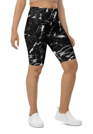 Black Marble Biker Shorts