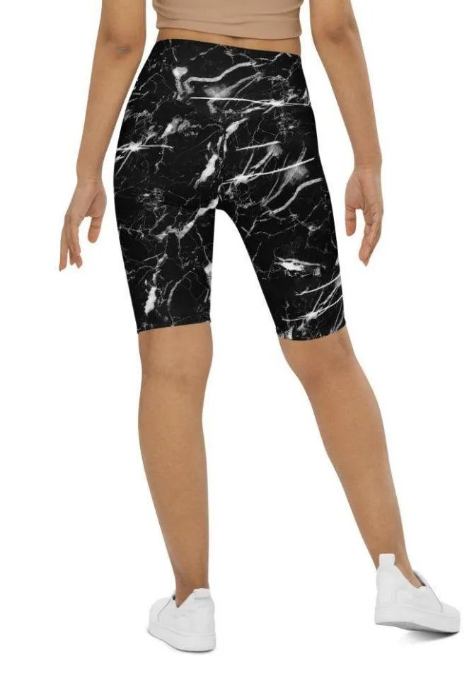 Black Marble Biker Shorts
