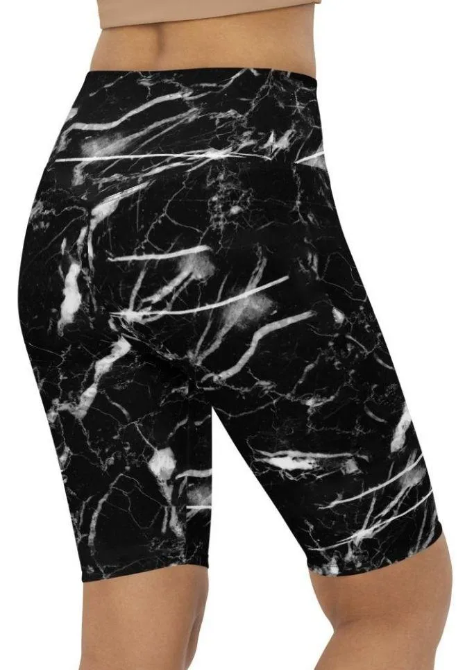 Black Marble Biker Shorts
