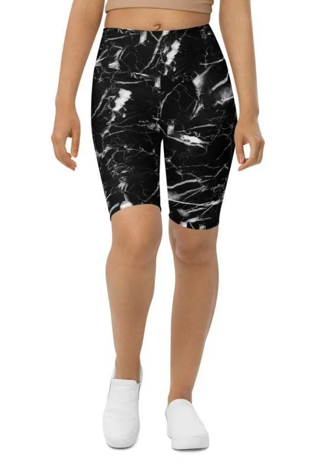 Black Marble Biker Shorts