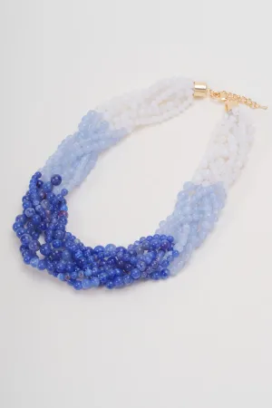Blue Twisted Layered Beaded Necklace