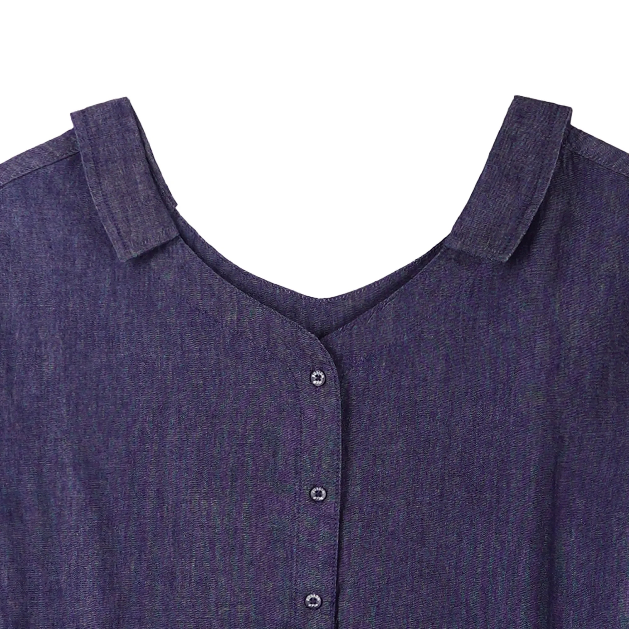 Bobson Japanese Ladies Basic Woven Blouse Relaxed Fit 143973 (Dark Wash)