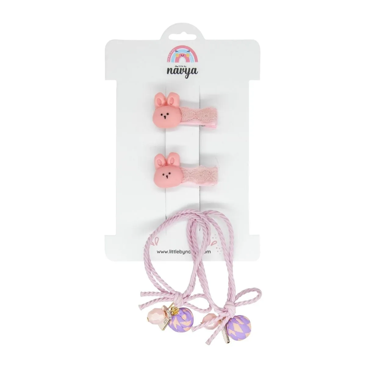 Bunny-Mazing Time Set of hair ties and hair clips purple and peach color (3 - 8 Years)