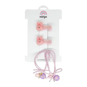Bunny-Mazing Time Set of hair ties and hair clips purple and peach color (3 - 8 Years)