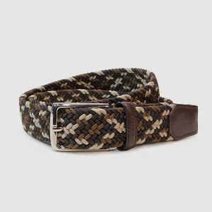 Classic Elasticated Woven Belt Brown/Green/Beige