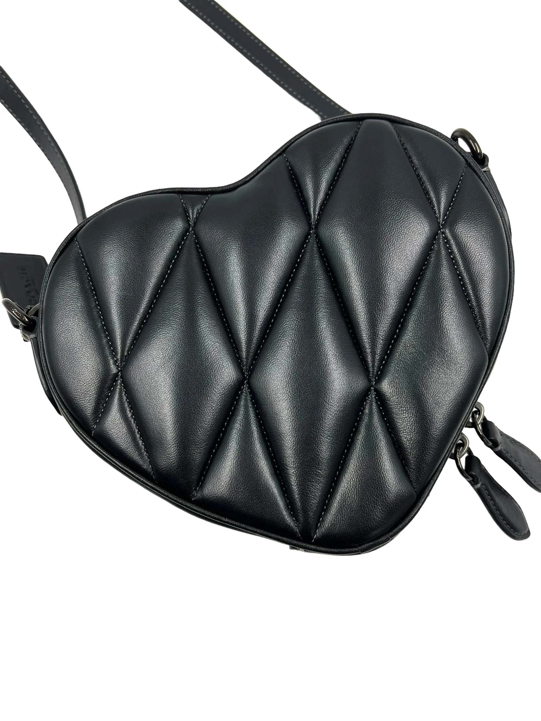 Coach Black Leather Quilted Heart Crossbody