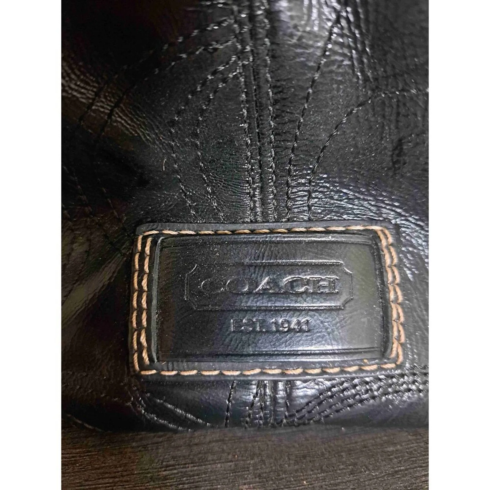 Coach Signature Stitch Leather Framed Kisslock Carryall Black Handbag With COA