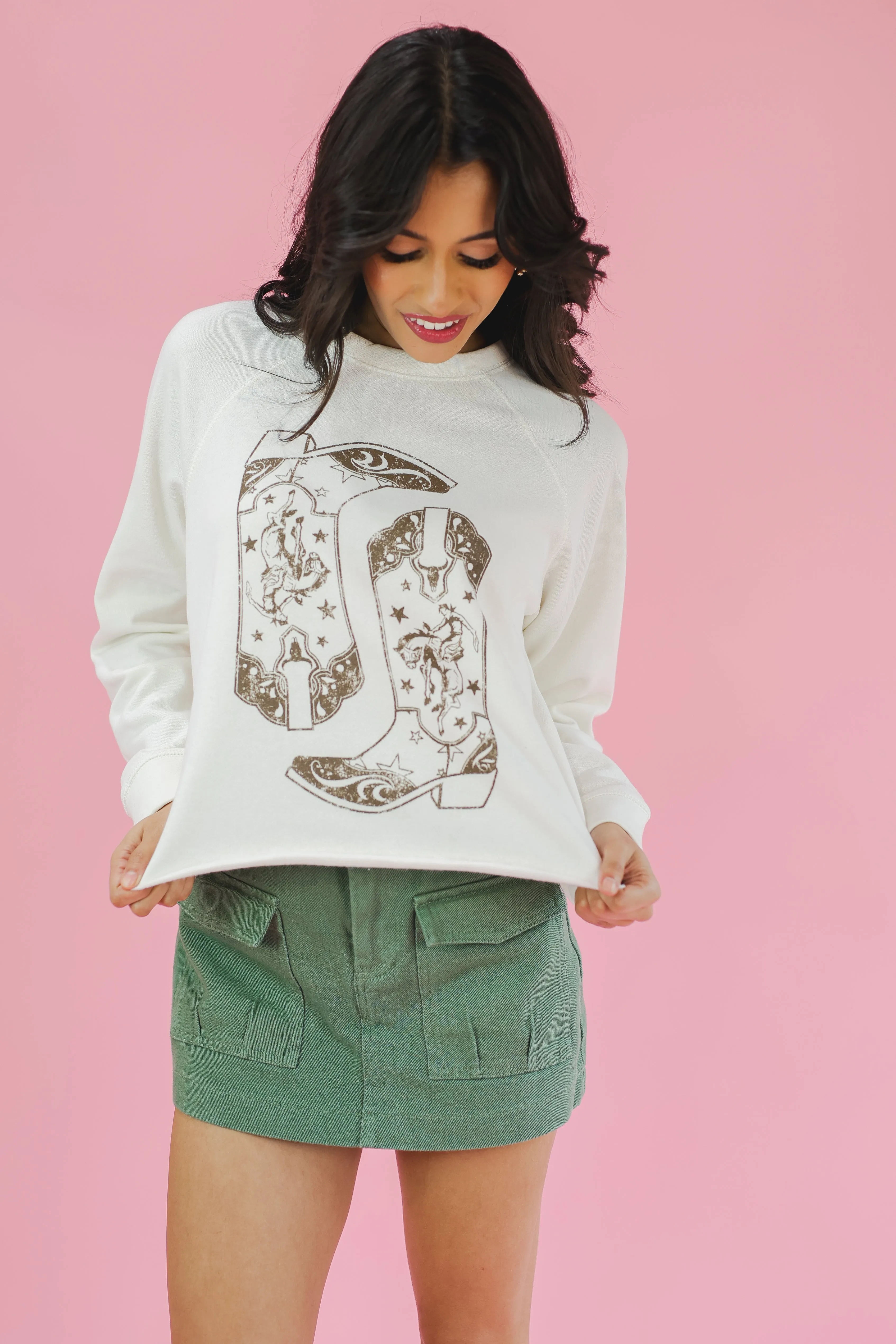 Cowboy Boot Vintage Sweatshirt In Bone