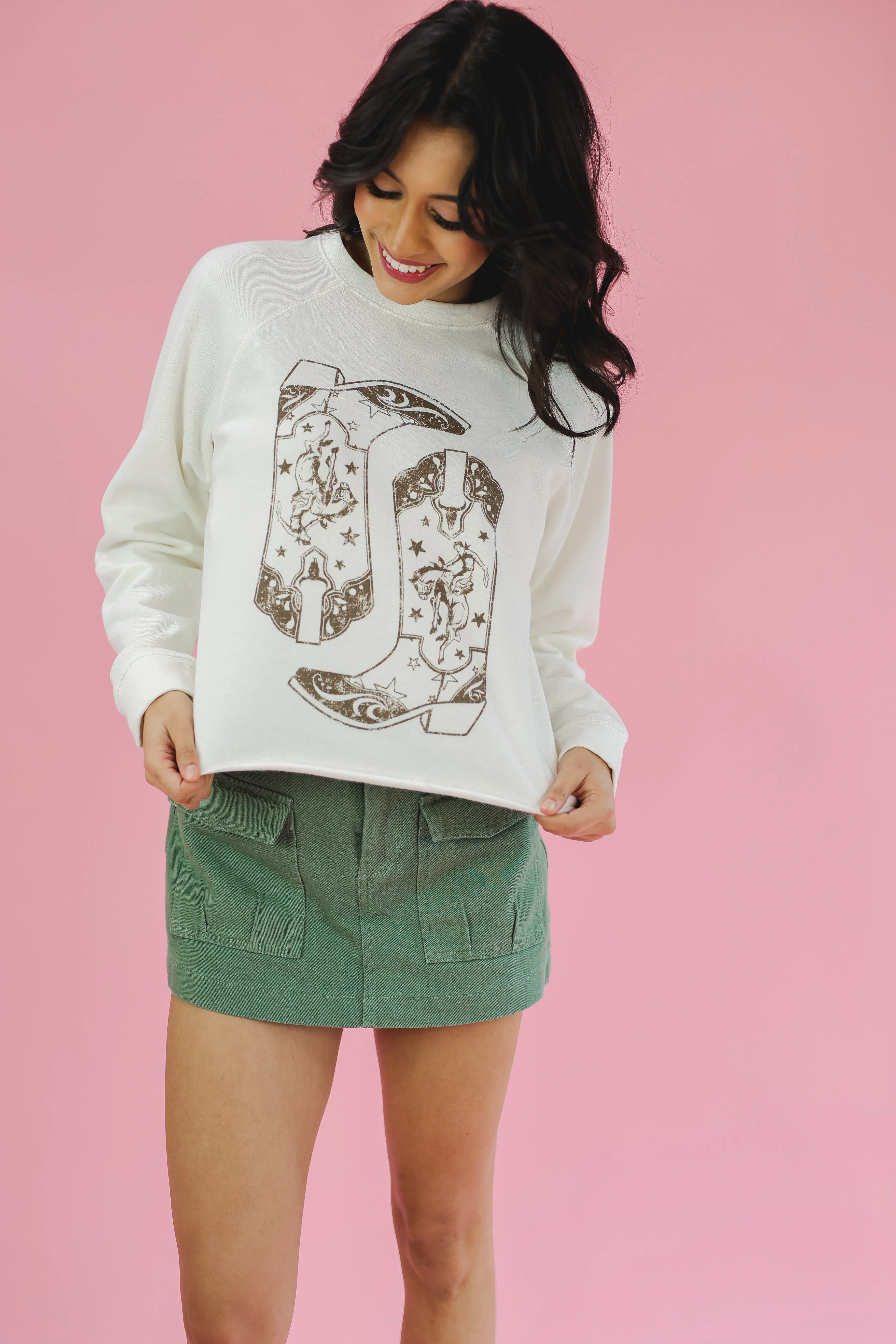 Cowboy Boot Vintage Sweatshirt In Bone