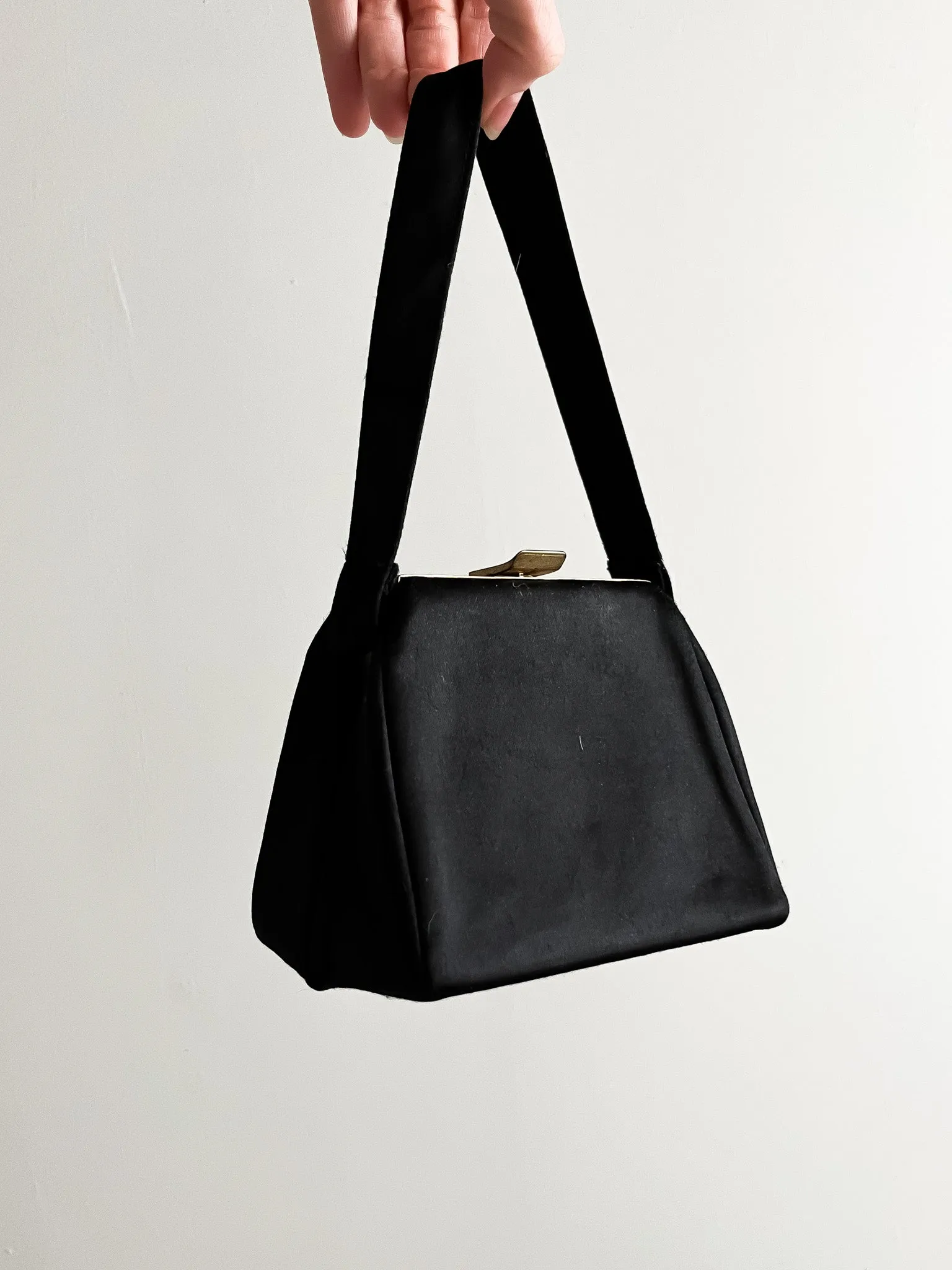 Cutest 1950's Black Satin Date Night Mini Bag! / OS
