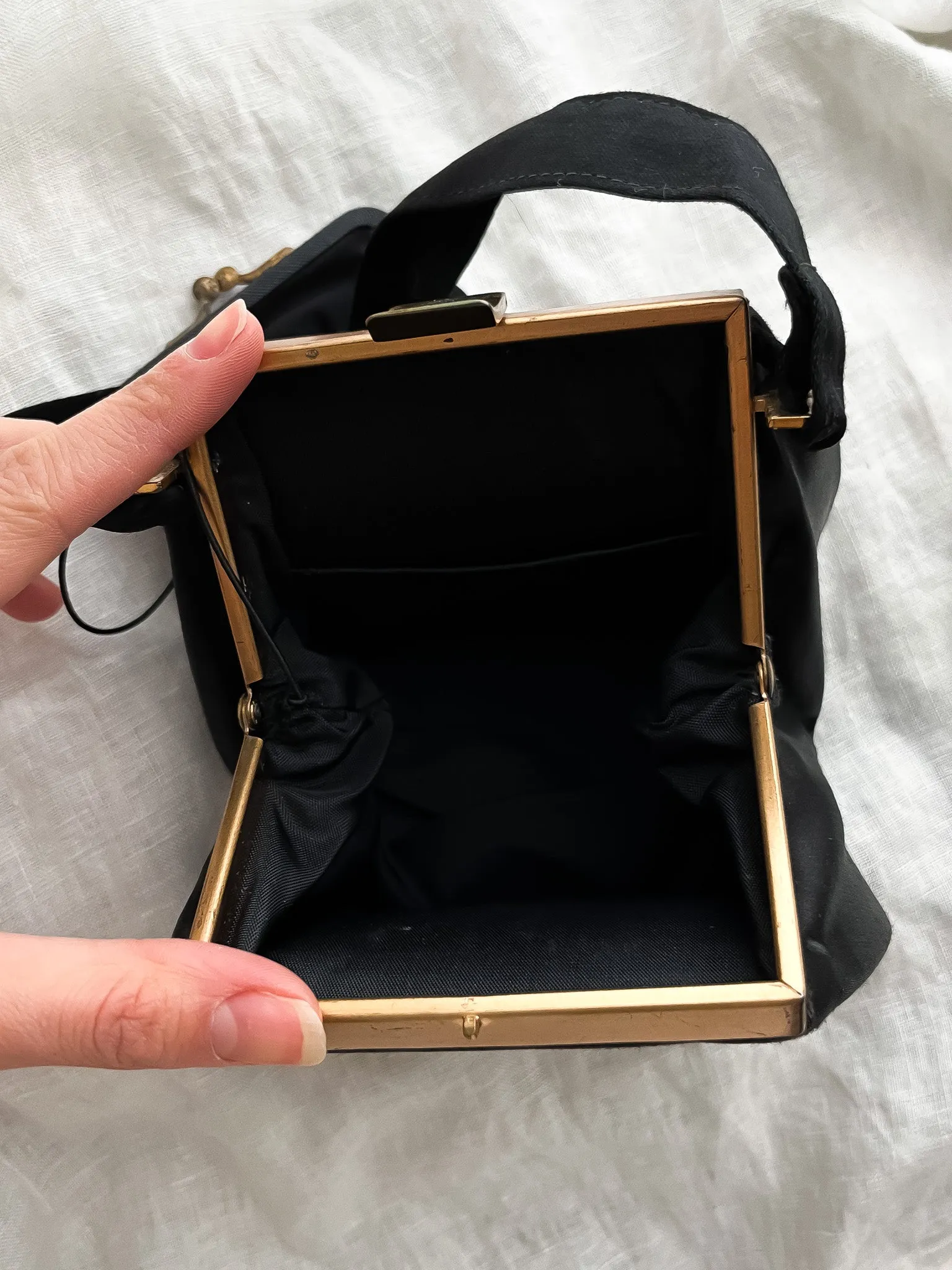 Cutest 1950's Black Satin Date Night Mini Bag! / OS