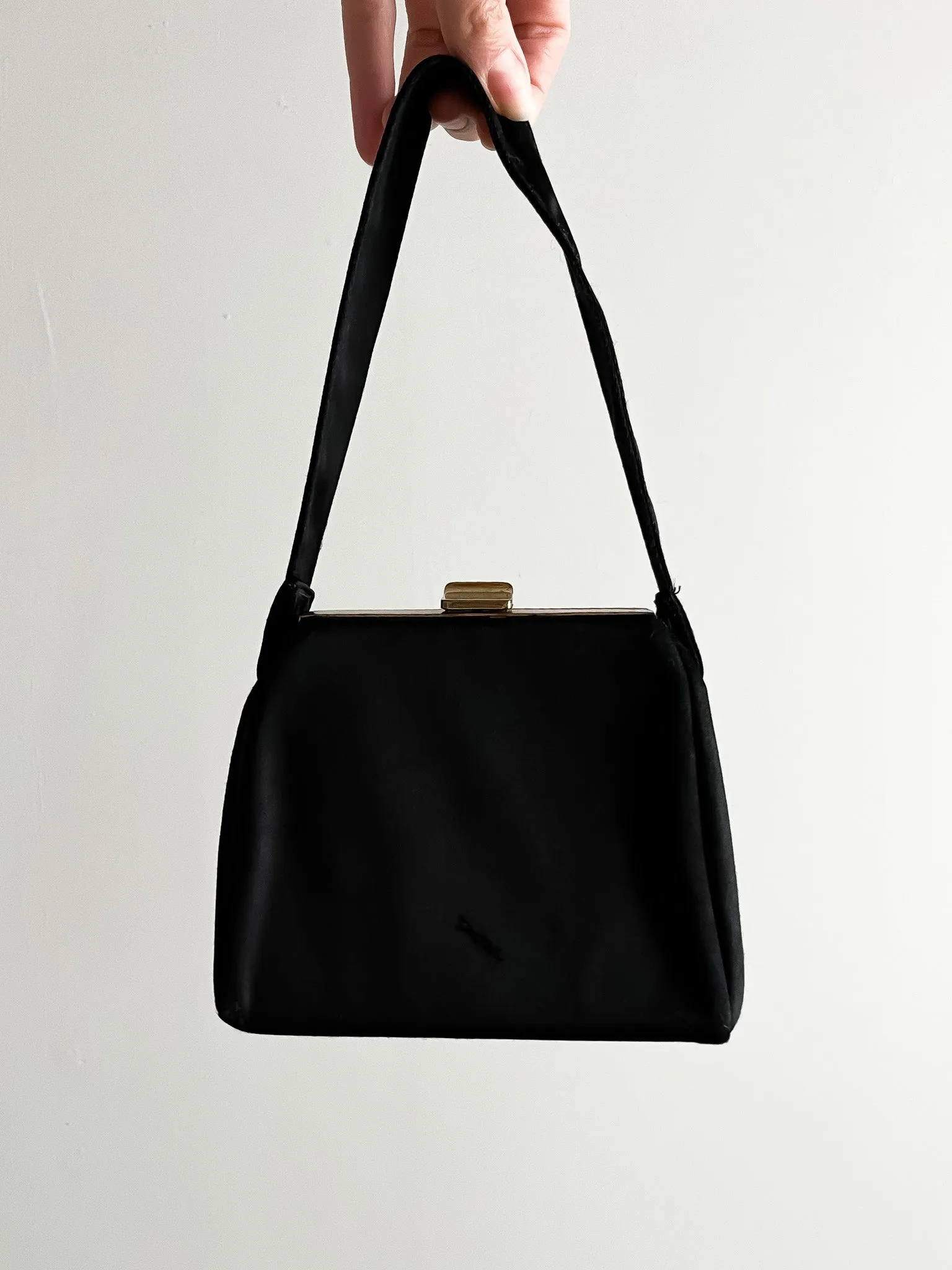 Cutest 1950's Black Satin Date Night Mini Bag! / OS