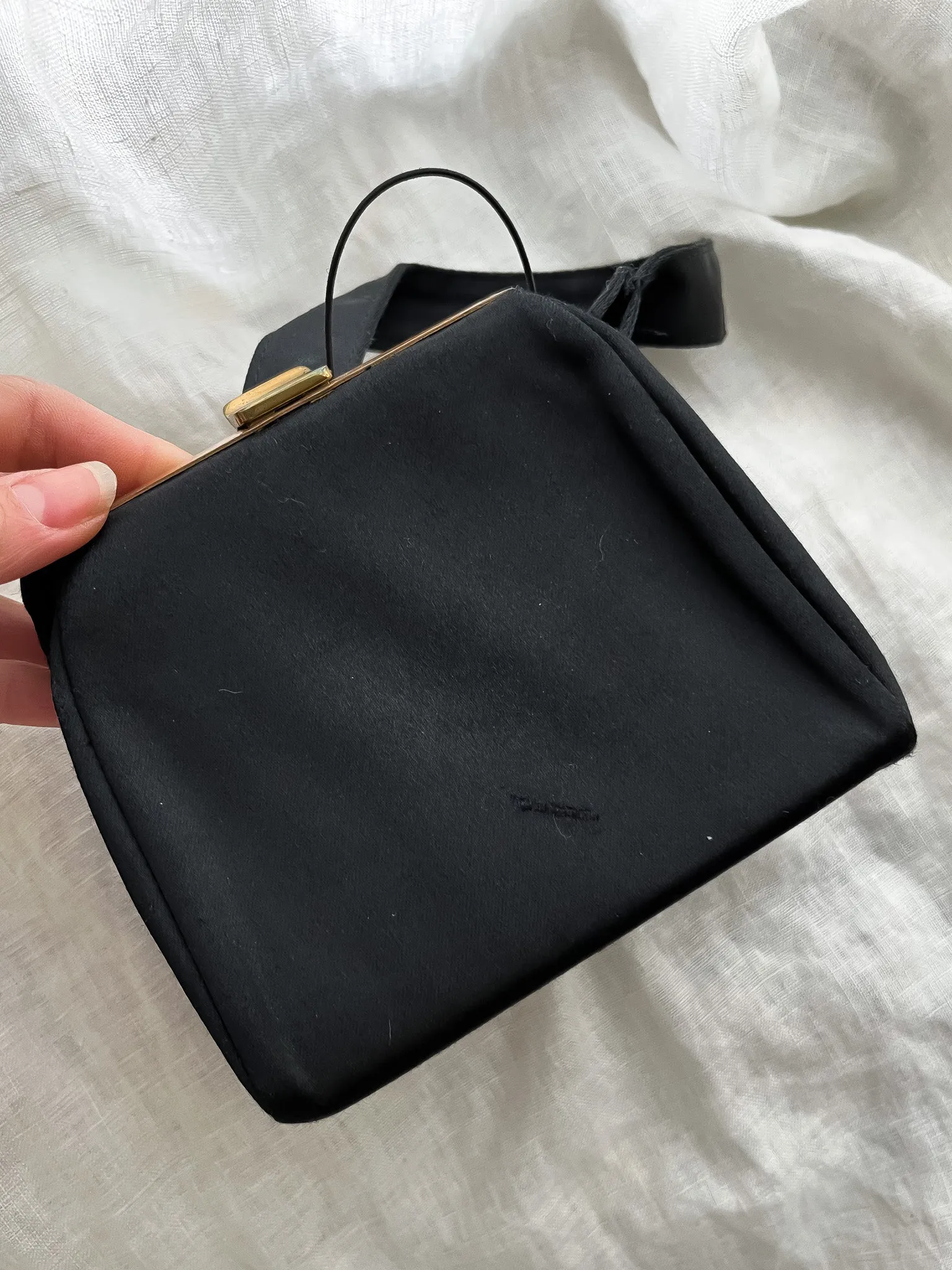 Cutest 1950's Black Satin Date Night Mini Bag! / OS