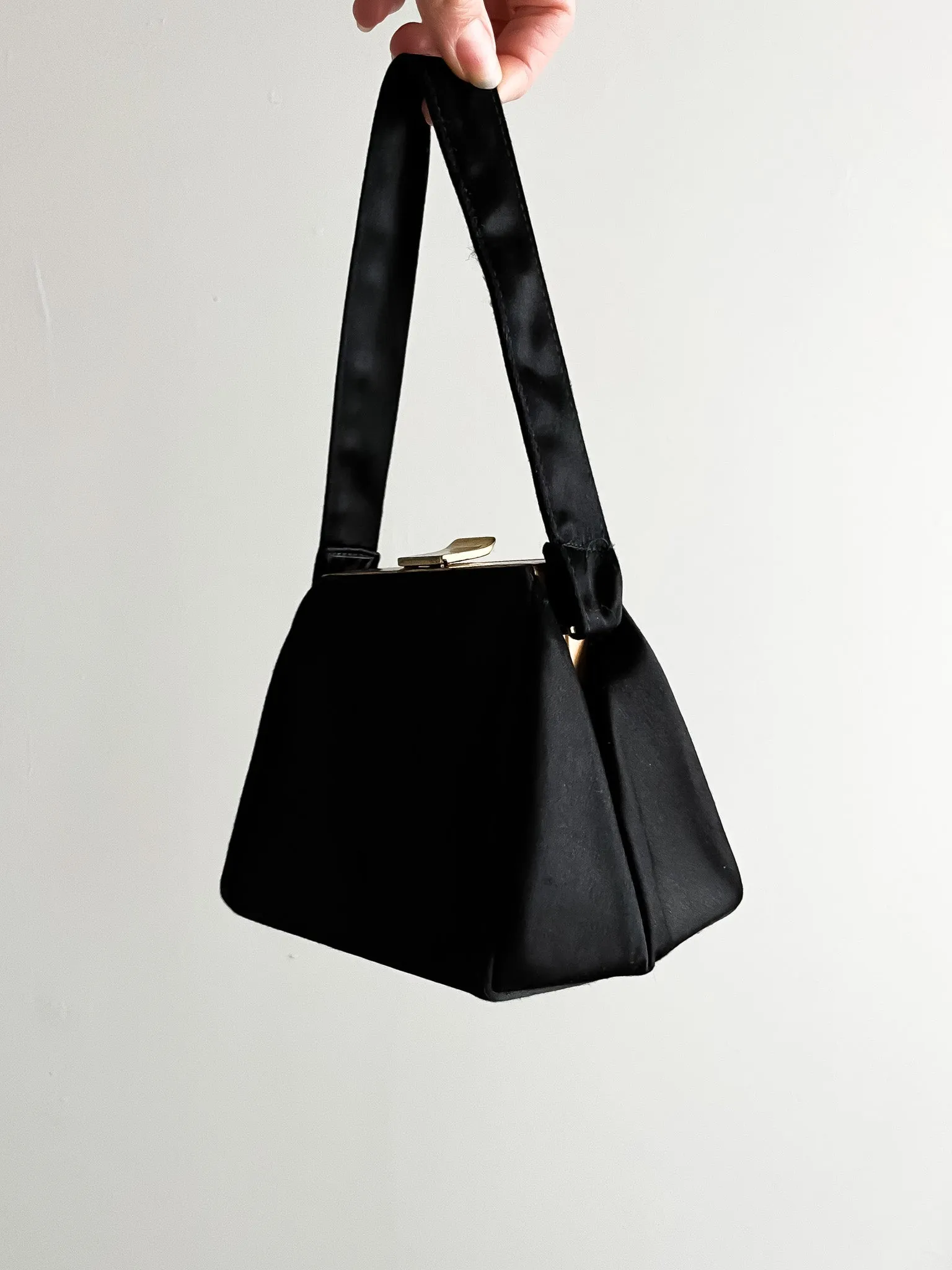 Cutest 1950's Black Satin Date Night Mini Bag! / OS
