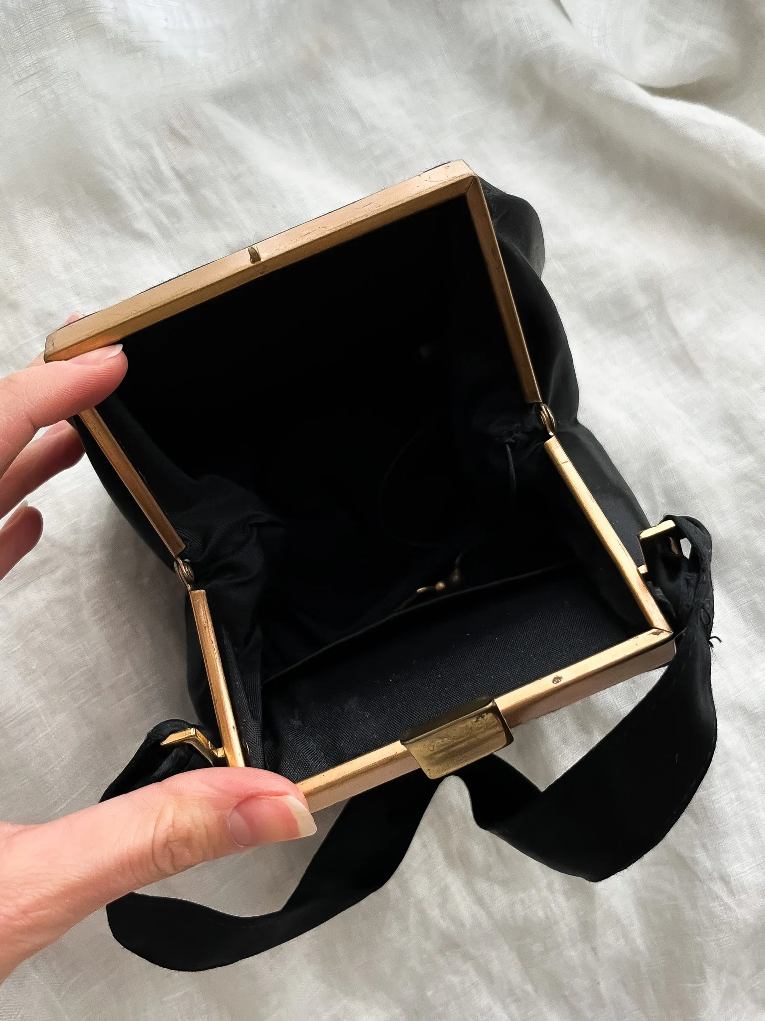 Cutest 1950's Black Satin Date Night Mini Bag! / OS
