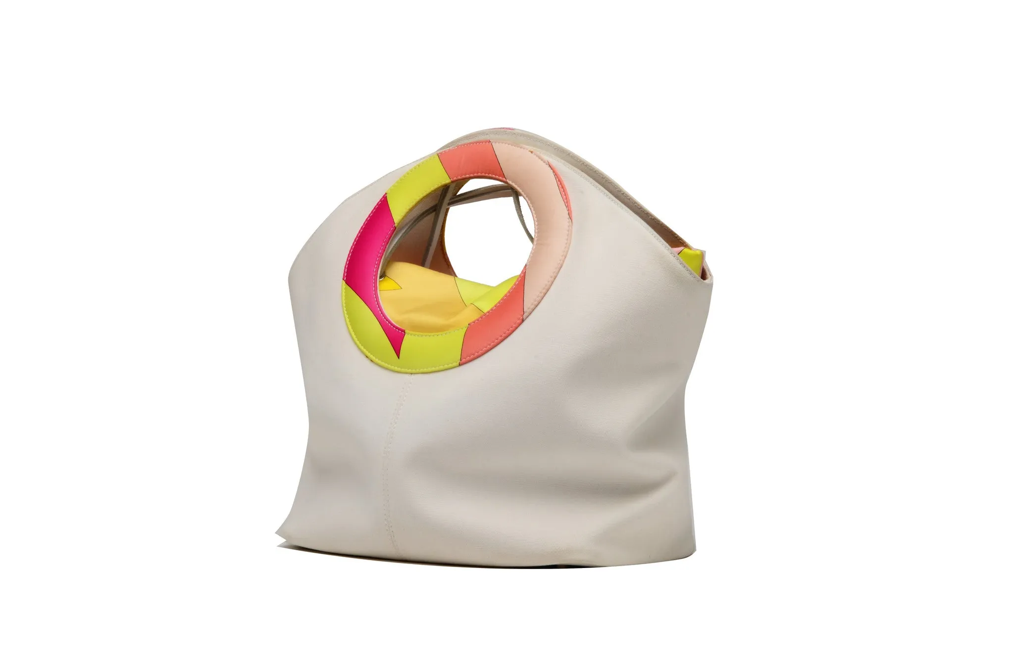 Emilio Pucci - White Canvas Bag with Colorful Handle with Second Removable Bag - One Size