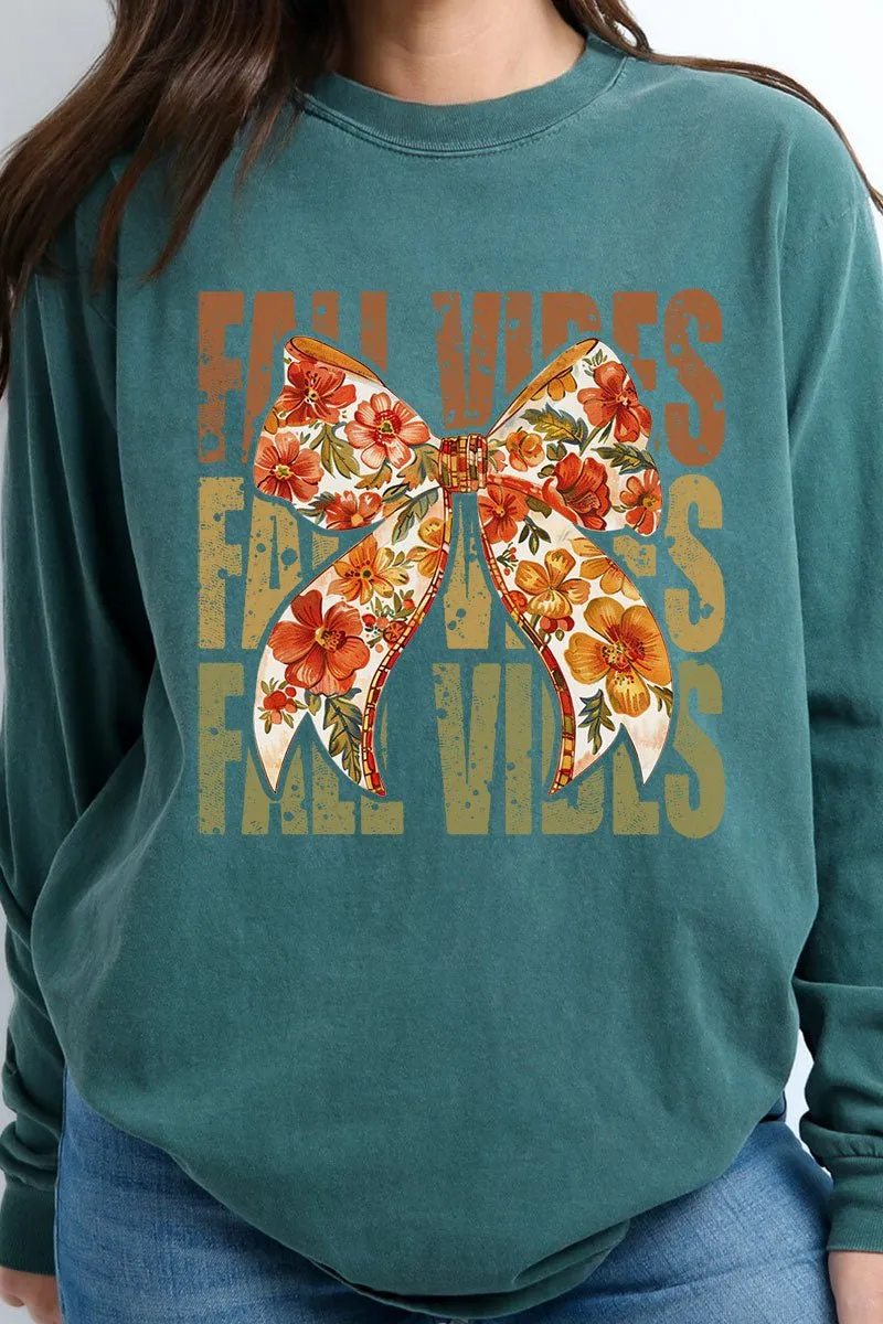 Fall Vibes Floral Coquette Comfort Colors Heavyweight Long Sleeve T-Shirt