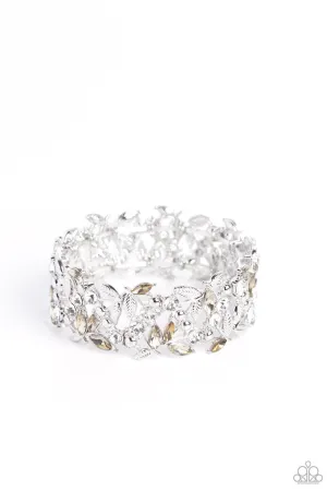 Feathered Finesse Brown & White Rhinestone Bracelet - Paparazzi Accessories