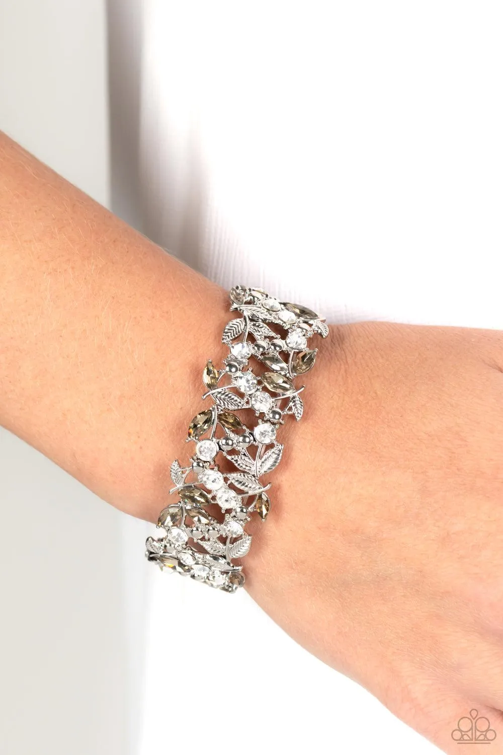 Feathered Finesse Brown & White Rhinestone Bracelet - Paparazzi Accessories