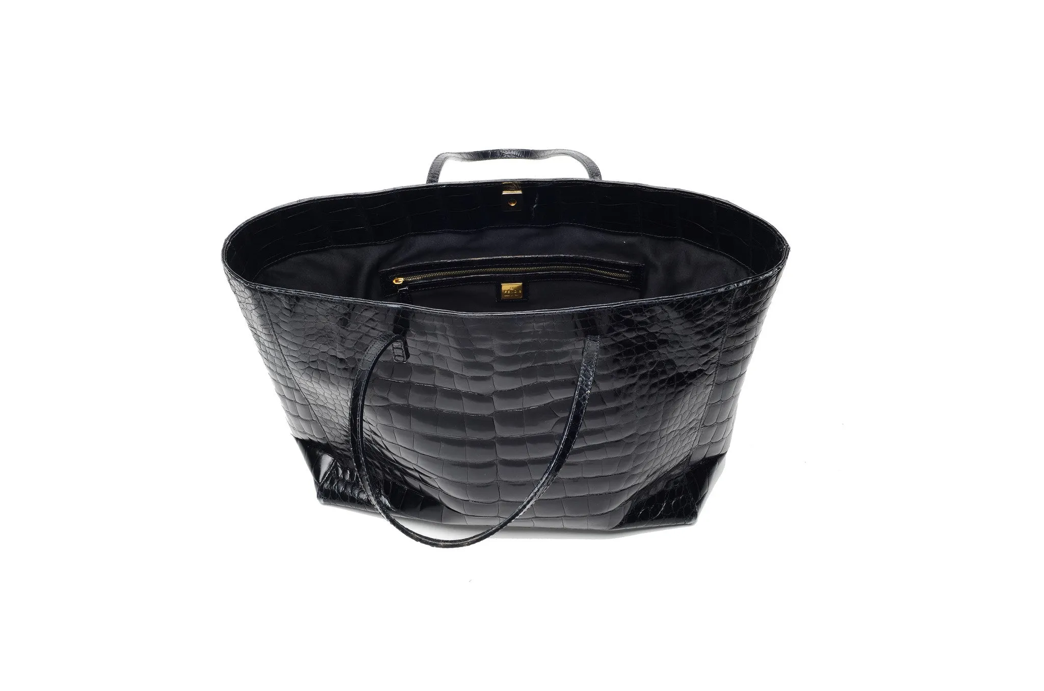 Fendi - Large Black Patent Alligator Bag