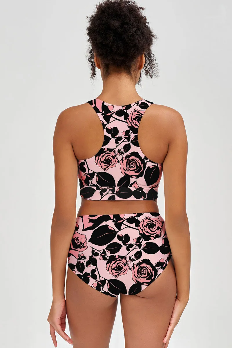 Flirty Girl Cara Pink Flower High-Waist Hipster Bikini Bottom - Women