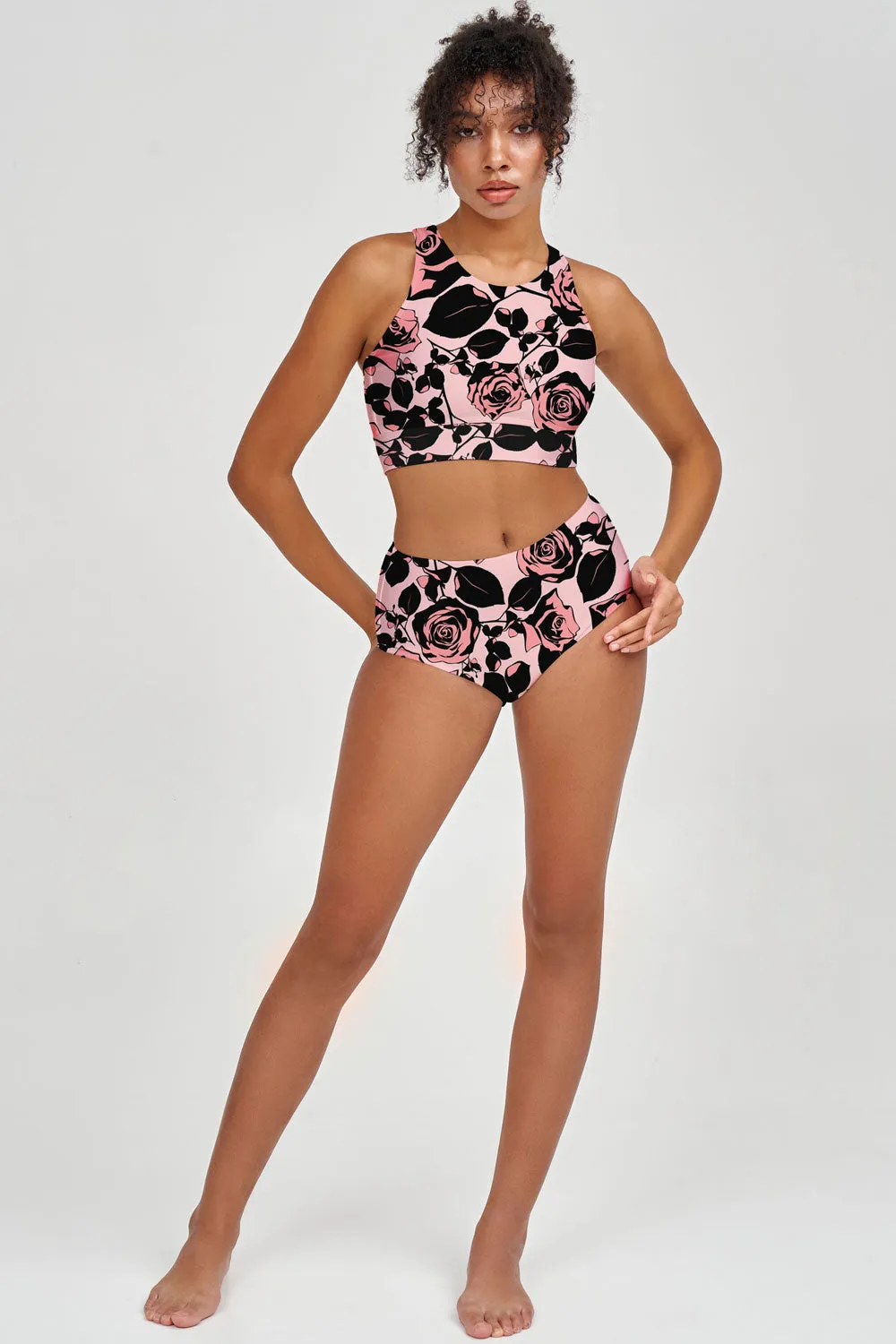Flirty Girl Cara Pink Flower High-Waist Hipster Bikini Bottom - Women