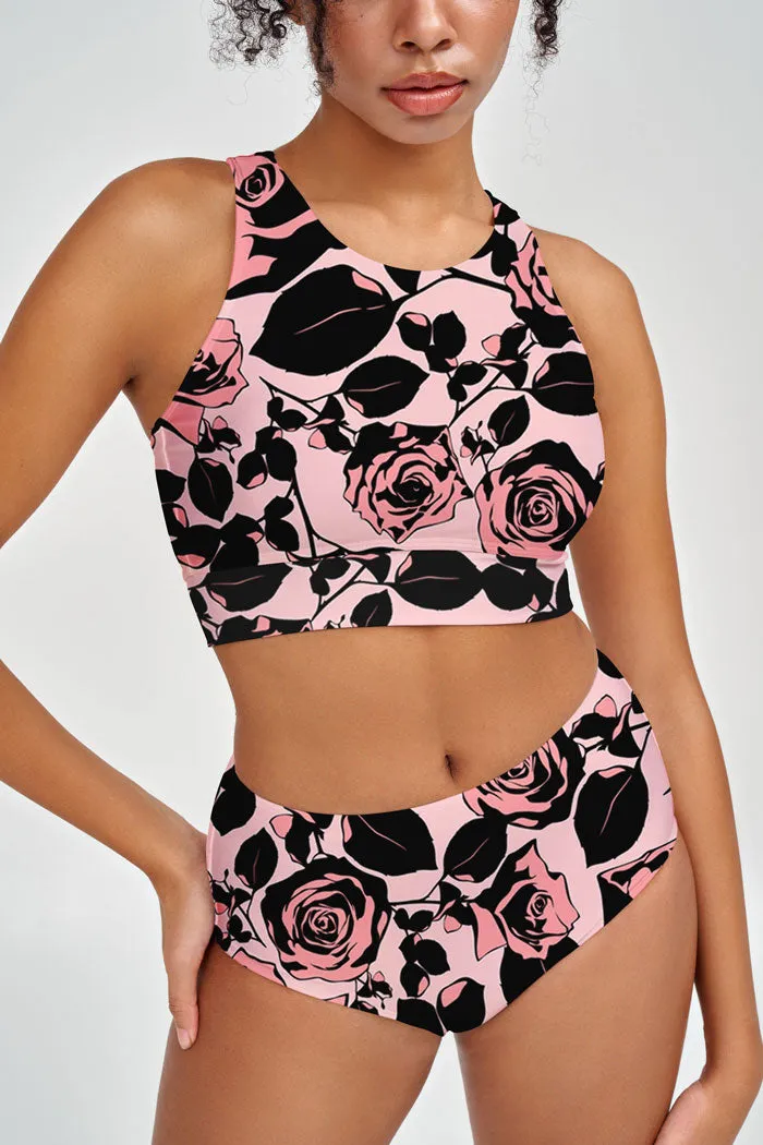 Flirty Girl Cara Pink Flower High-Waist Hipster Bikini Bottom - Women