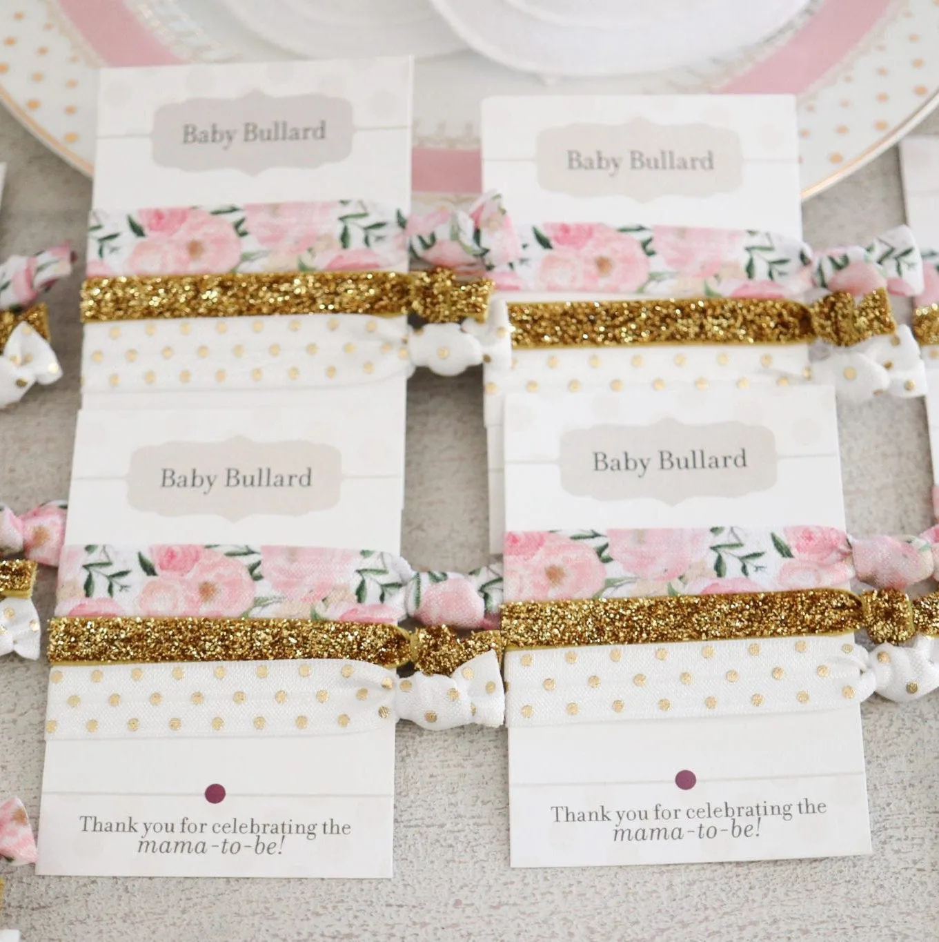 Floral Baby Shower Favors, Pink and Gold, Hair Ties  - FR100