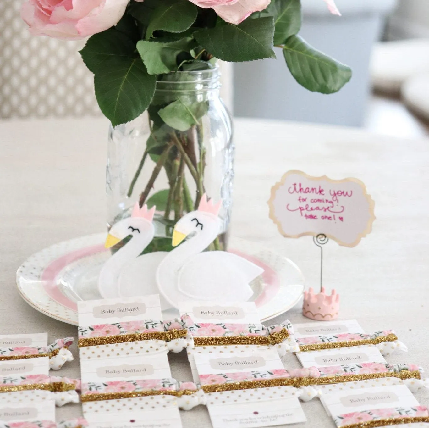 Floral Baby Shower Favors, Pink and Gold, Hair Ties  - FR100