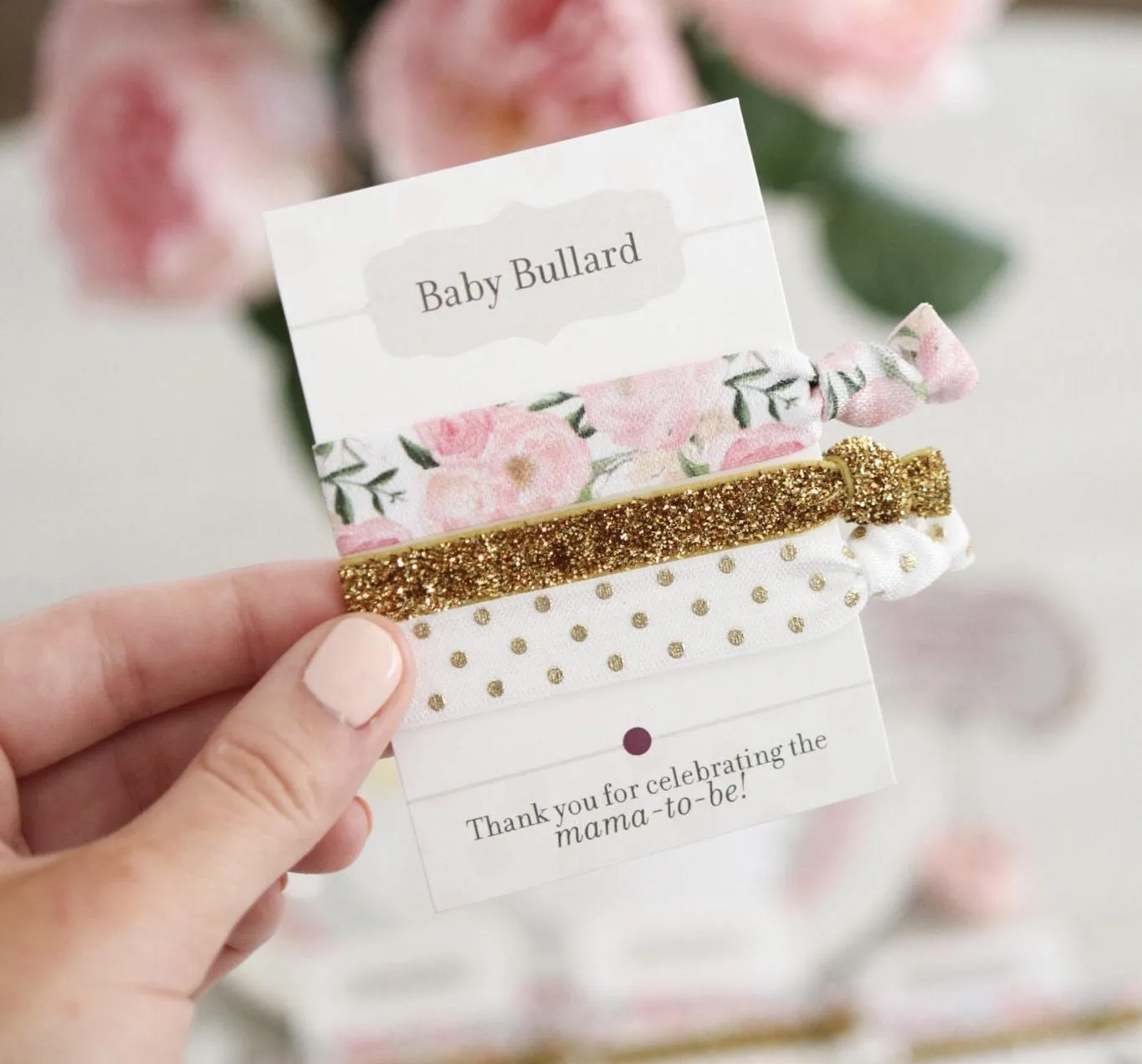 Floral Baby Shower Favors, Pink and Gold, Hair Ties  - FR100