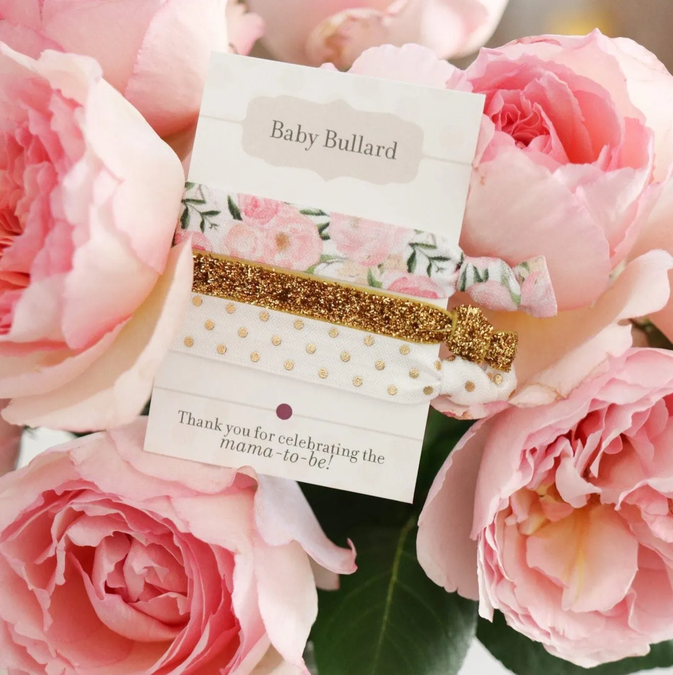 Floral Baby Shower Favors, Pink and Gold, Hair Ties  - FR100