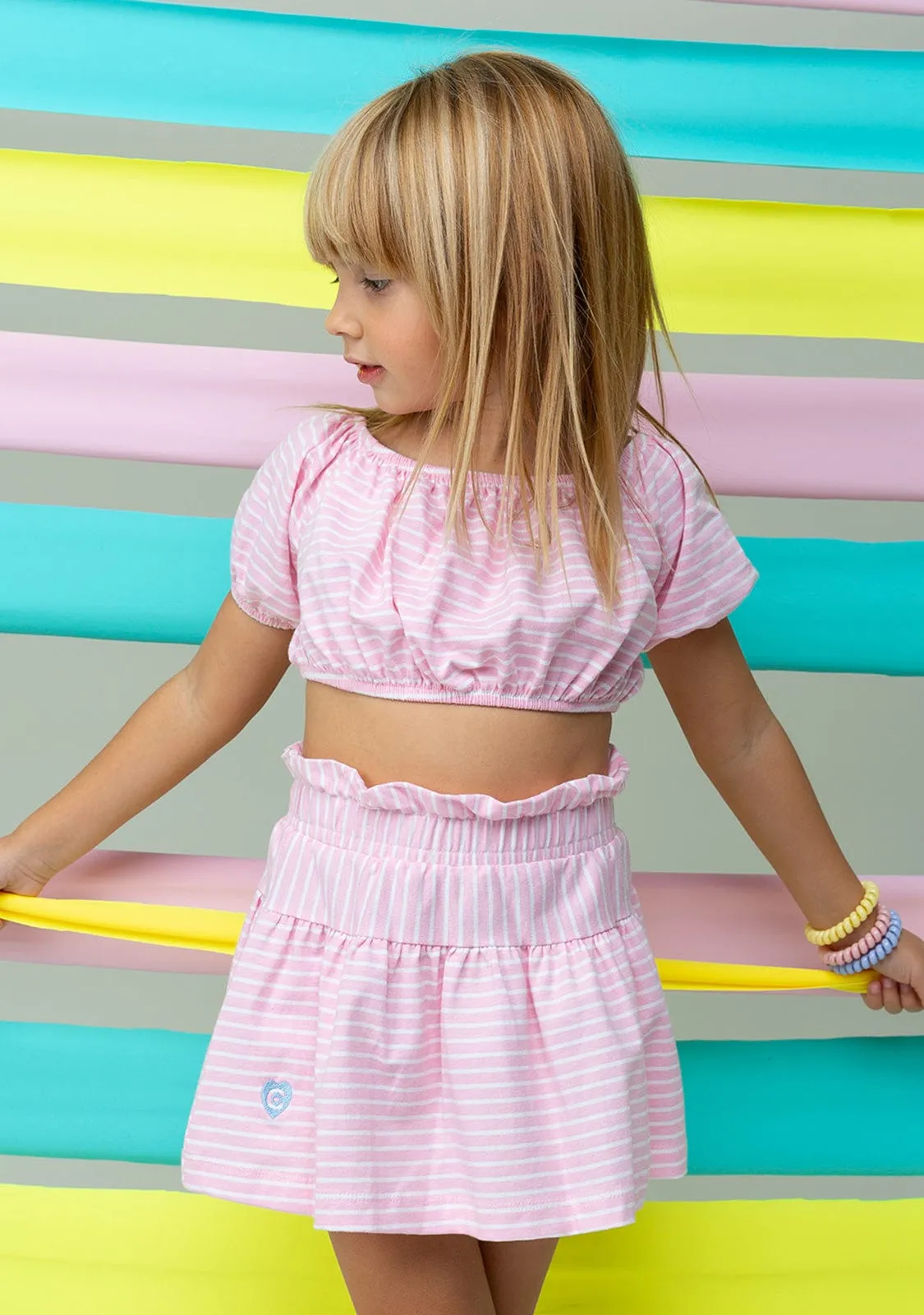 Girl's Pink Stripes Logo Skirt