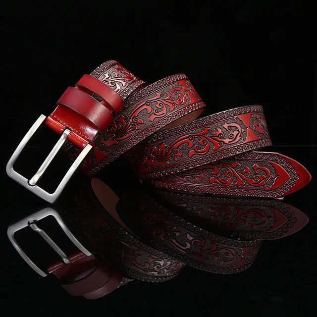 Gothic Style Pop Up Floral Leather Embossed Men Belt