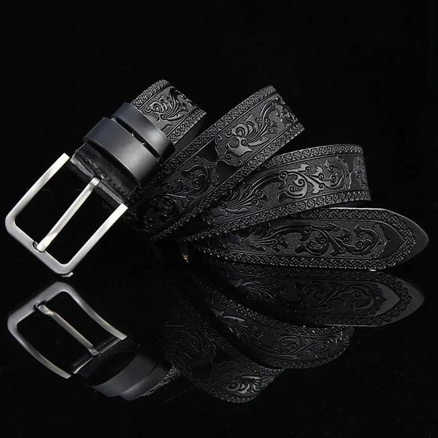 Gothic Style Pop Up Floral Leather Embossed Men Belt