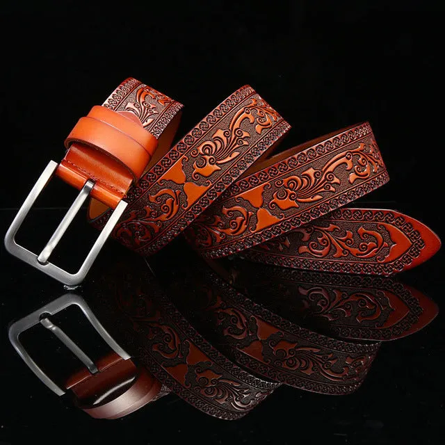 Gothic Style Pop Up Floral Leather Embossed Men Belt