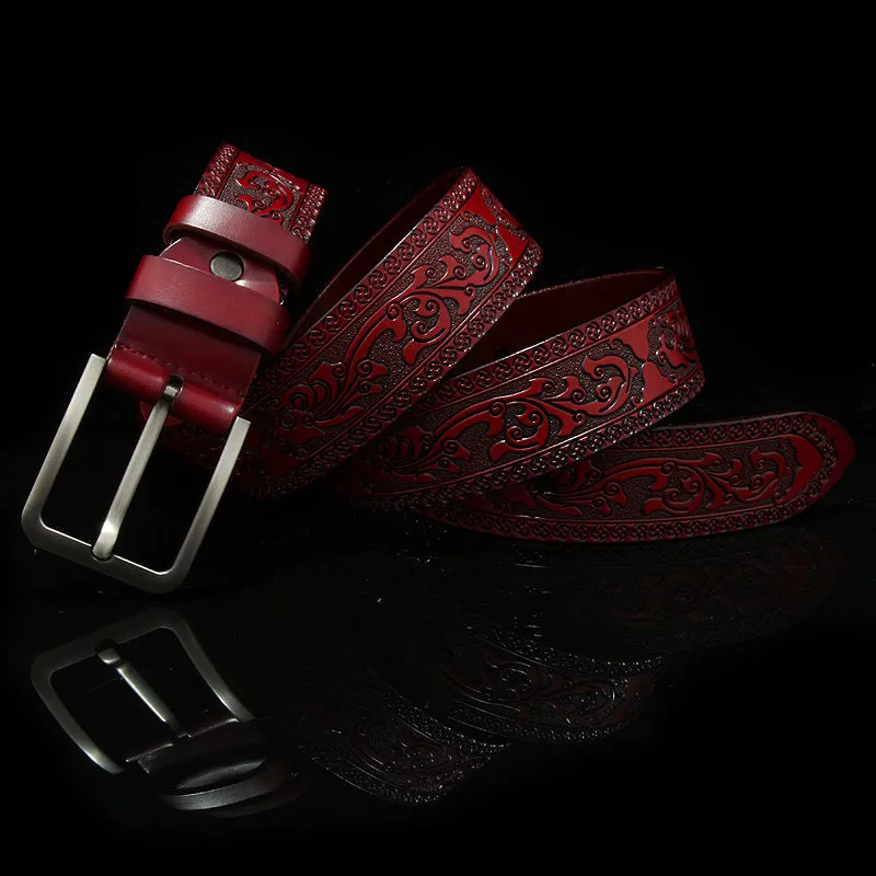 Gothic Style Pop Up Floral Leather Embossed Men Belt