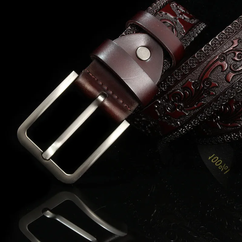 Gothic Style Pop Up Floral Leather Embossed Men Belt