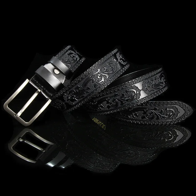 Gothic Style Pop Up Floral Leather Embossed Men Belt